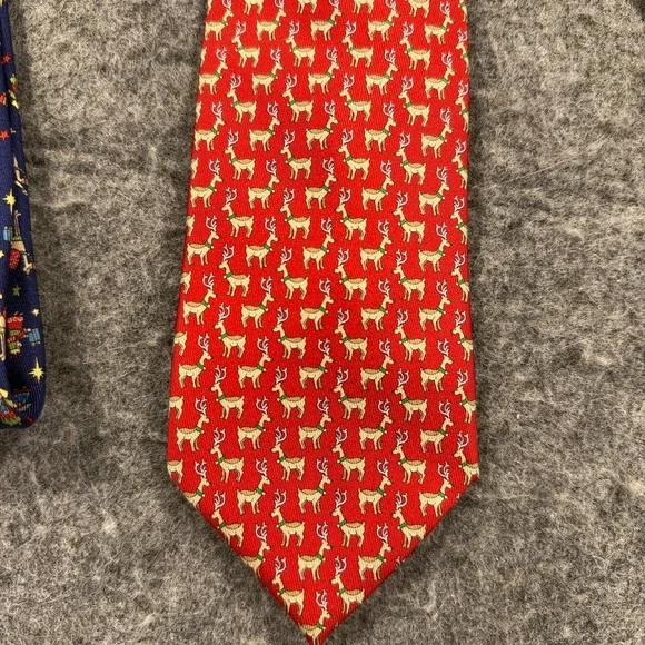 Salvatore Ferragamo Silk Ties Mens Lot 2 Red Reindeer Nativity Christmas Italy
